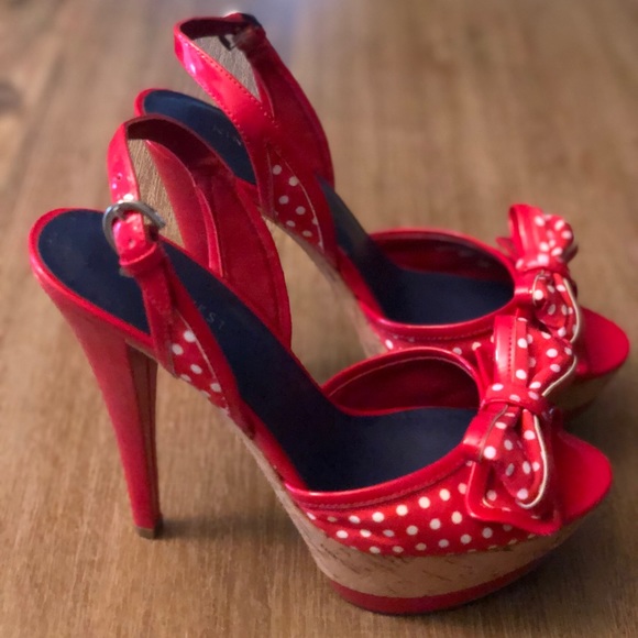 red and white polka dot heels
